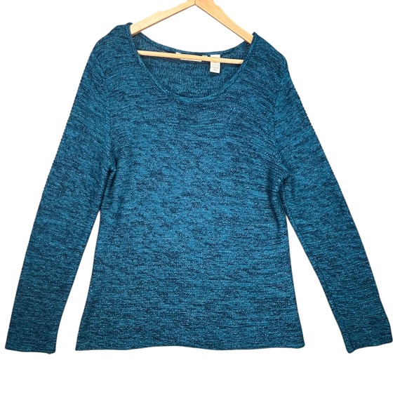 French Laundry Sweaters - French‎ Laundry Teal Speckled Knit Sweater Stretch Pullover Scoop Neck Size XL